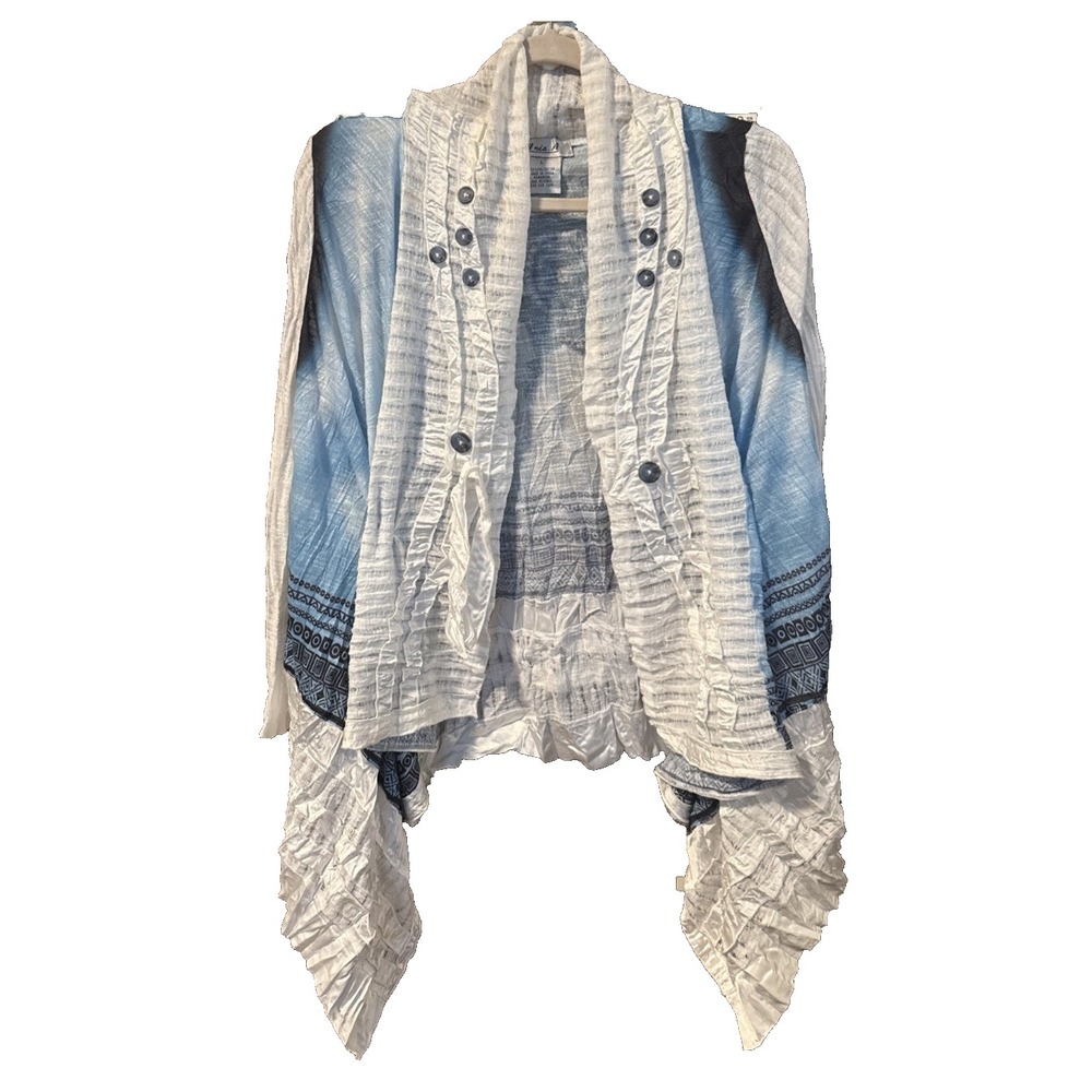 Ania A Womens Crush Sleeve Open Blue White Jacket Wrap Size L